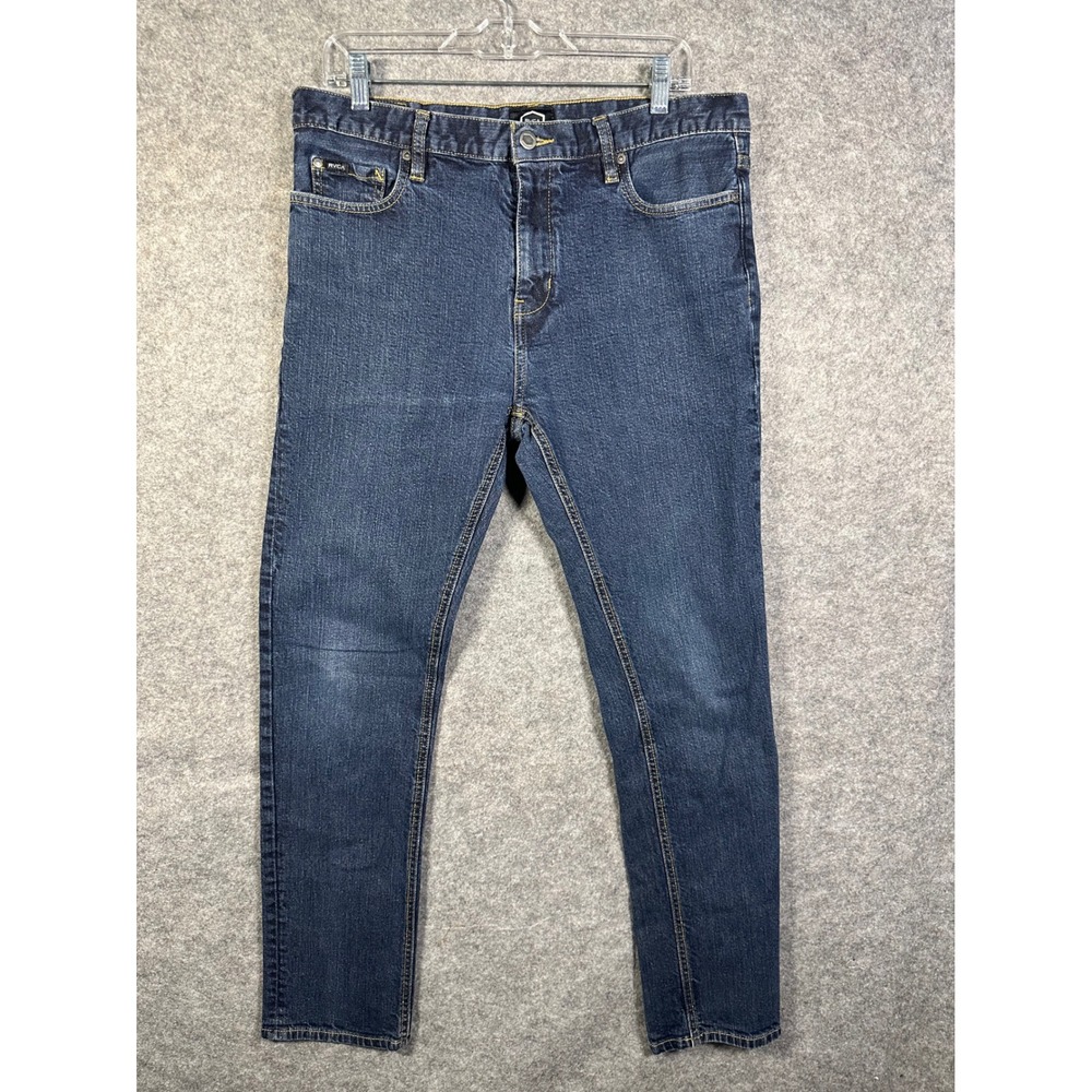 RVCA Daggers Slim Fit Jeans Mens 34 Dark Wash Blue Denim Pants Skateboard V-310